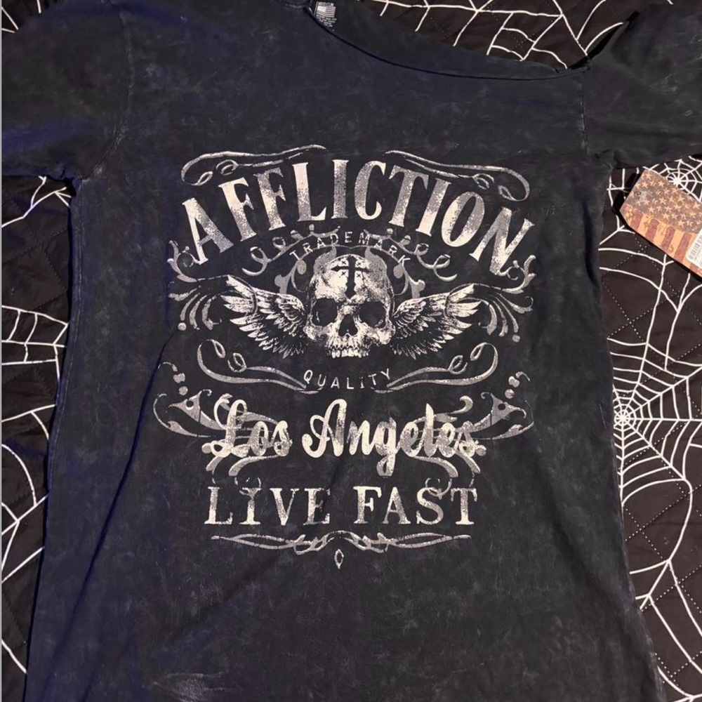 affliction off the shoulder tee